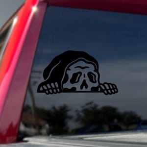 Grim Reaper Peeking Decal - Holographic - Metallic - Halloween Decal - Window Decal - Car Decal - Tumbler Decal - Funny Decal