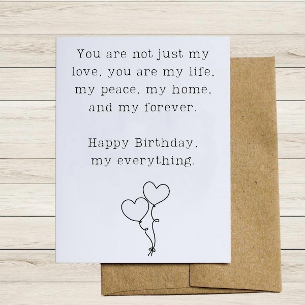 Tarjeta de cumpleaños romántica para esposa, esposo, novio y novia. Dulce y linda tarjeta de cumpleaños. Amor. Personalizada.