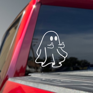 Ghost Middle Finger Decal - Holographic - Metallic - Halloween - Window Decal - Car Decal - Tumbler Decal - Funny Decal - Offensive Horror