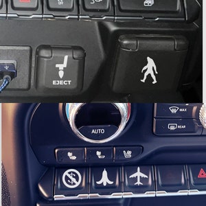 5 Decals - Blank Button Decal - No Money - Bigfoot - Banana - Seat Eject - Airplane - Unused Buttons - Poverty Buttons - Car Accessories
