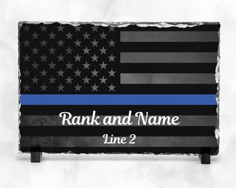 Police Officer Deputy Law Enforcement Thin Blue Line Flag Slate Rock - Police Graduation Gift - Police Gift - Personalized