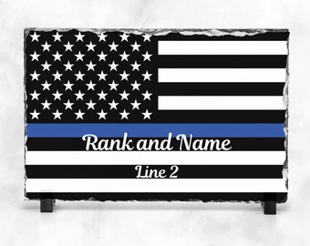Police Officer Deputy Law Enforcement Thin Blue Line Flag Slate Rock - Police Graduation Gift - Police Gift - Personalized