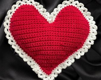 Handmade Crochet Lace Heart Pillow - Cutesy Decor - Decorative Cushion