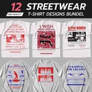 Streetwear Anime T-Shirt Designs Bundle: Typography Graphics (Digital Download)