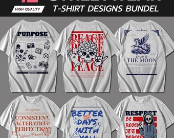 Streetwear T-Shirt Designs Bundle: Y2K Typography (AI & EPS Files)