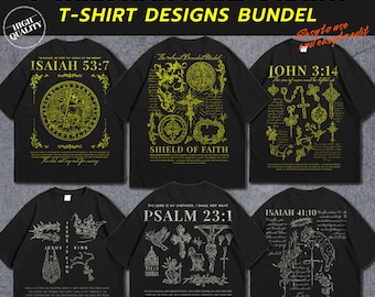 Hand drawn Christian Streetwear T-shirt Bundle, Catholic Scripture Illustrations in Vintage Line Art Style