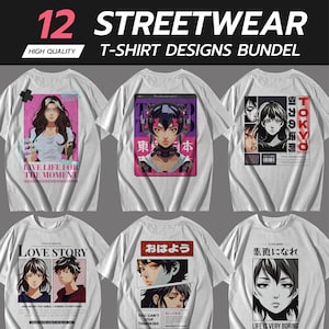 Anime Streetwear T-Shirt Designs Bundle: Japanese Graphics (AI & EPS)