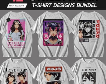 Anime Streetwear T-Shirt Designs Bundle: Japanese Graphics (AI & EPS)