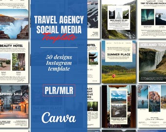 50 Travel Agent Instagram Templates: Canva Editable Social Media Kit (PLR/MLR License)