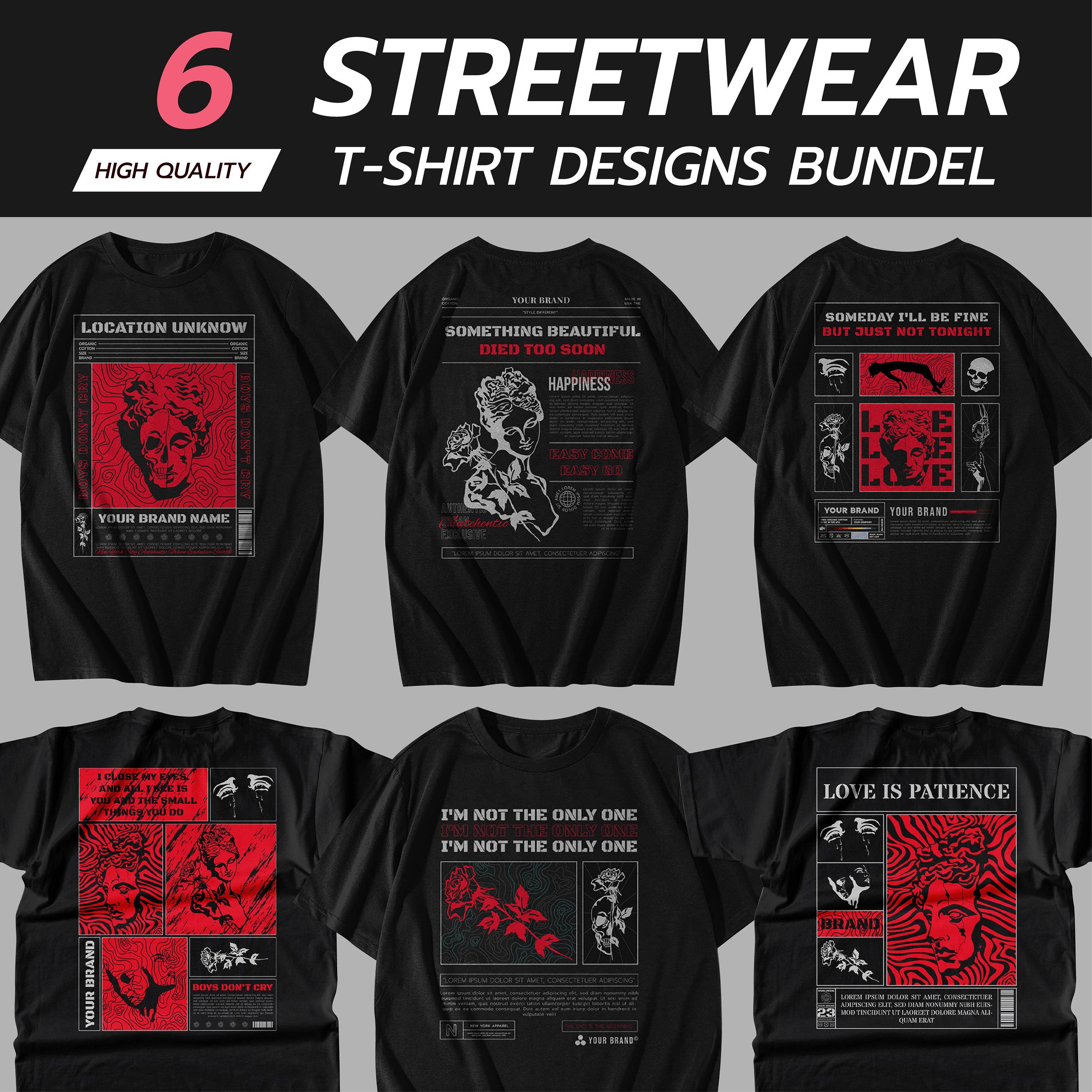 Bundel met Urban Streetwear-T-shirtontwerpen: bewerkbare afbeeldingen (AI en EPS)