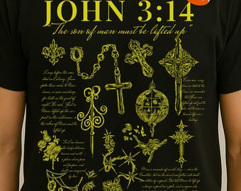 John 3:14 Christian Streetwear Shirt, Catholic Cross Design, Religious Faith T-Shirt, Bible Verse Graphic, Christian Design (PNG & SVG)