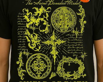 Saint Benedict Medal Shirt, Catholic Streetwear, Christian, Shield of Faith Graphic Tee, Religious Apparel, Christian Design (PNG & SVG)