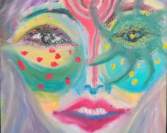 Original Expressionismus Frauen Portrait - Made Of Stars Series No. 1/Original Oil Pastel Art Energy Art