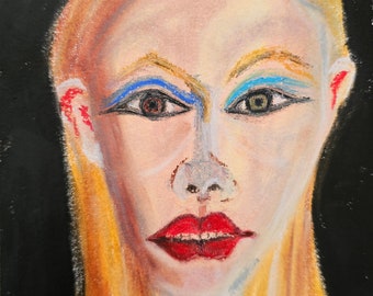 Original Expressionismus Frau Portrait - Haunted/Original Öl Pastell Kunst Energie Art