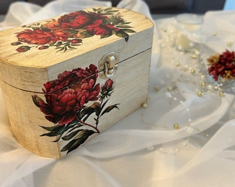 Wooden Box | golden box | floral design box | red box | cream box | wedding box | Christmas gift | gift box | red flowers | decorative