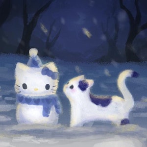 Illustration de chaton des neiges Sanrio Impression d'art | Cadeau de papeterie Journalisation, scrapbooking, journalisation indésirable, kit de stylo, décoration pour Bullet Journal