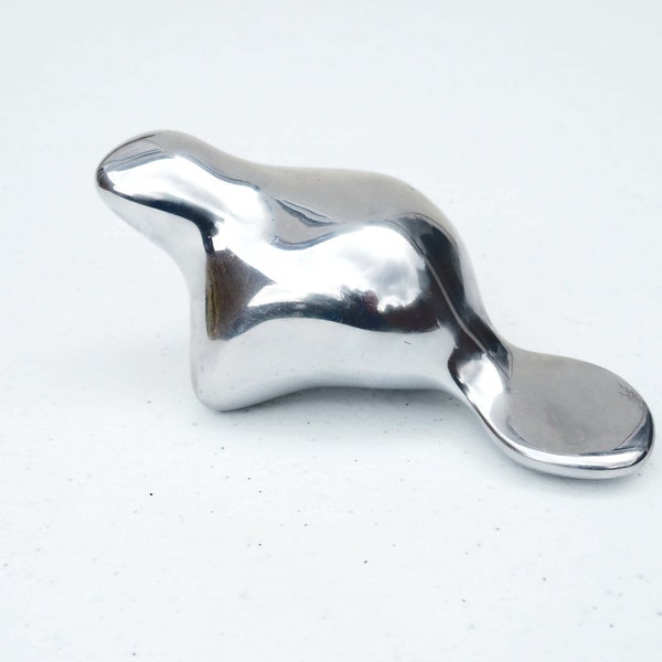 Vintage Modern Art Stylized Polished Chrome or Aluminum Sculpture Of A Beaver - Signed by the artist - Make a Great Paperweight - Home Decor