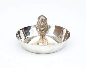 Vintage Silber auf Kupfer Ring Tablett / Knabbereien Party Servierschale / Candy Sweet Dish - Kluge alte Schleiereule Griff - Boho Modern Home Decor -