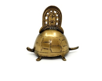 Cloche en laiton chinoise antique des années 1920, tortue de nouveauté / forme de tortue - Charme de longévité, bonne chance, cloche d’appel d’heure de cocktail d’accent
