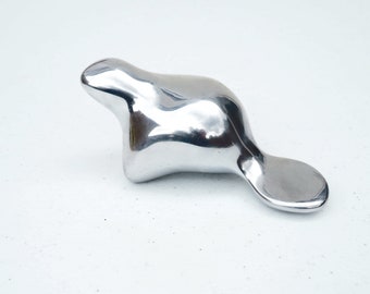 Vintage Modern Art Stylized Polished Chrome or Aluminum Sculpture Of A Beaver - Signed by the artist - Make a Great Paperweight - Home Decor