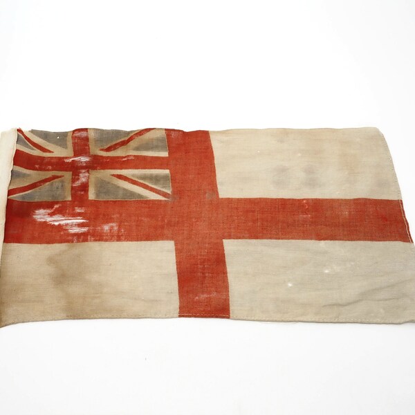 WW2 Hessian Cotton Linen Royal Navy White Ensign Flag - Original Dated 1939 Perfect For A World War Two Display - Marine Maritime Home Decor