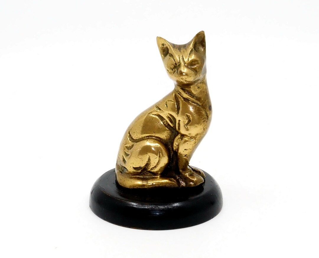 Antique Vintage Brass Witches Cat Door Statue on Wooden Base Etsy