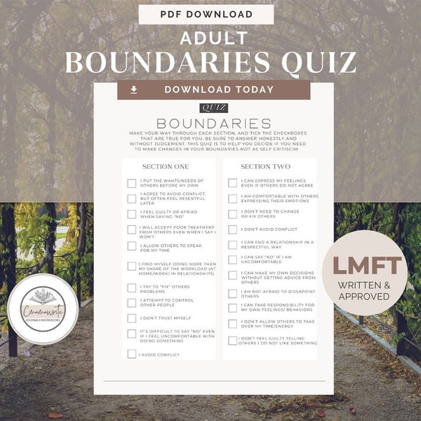 Therapy Worksheet Printable, Personality Quiz, Mental Wellness and Therapy Tool, Healthy or Unhealthy Boundaries, Boundary Reflection