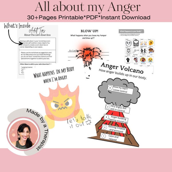 Kids Anger Worksheets, Anger Management Workbook, Kids Anger Activities, Anger Therapy, Child Anger Worksheet, Anger activities for kids