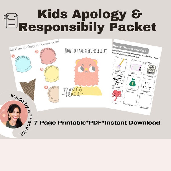 Apology Letter, Kids Apology Template, Apology Card, Apology Worksheet, Accountability and Consequences Printable, I'm Sorry Printable