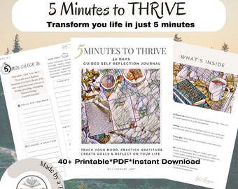 5 Minute Self Reflection Journal: 30 Day Guided Prompts (Printable PDF)