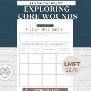 Core Wounds Worksheet: Self-Healing Therapy Reflection (Printable PDF)