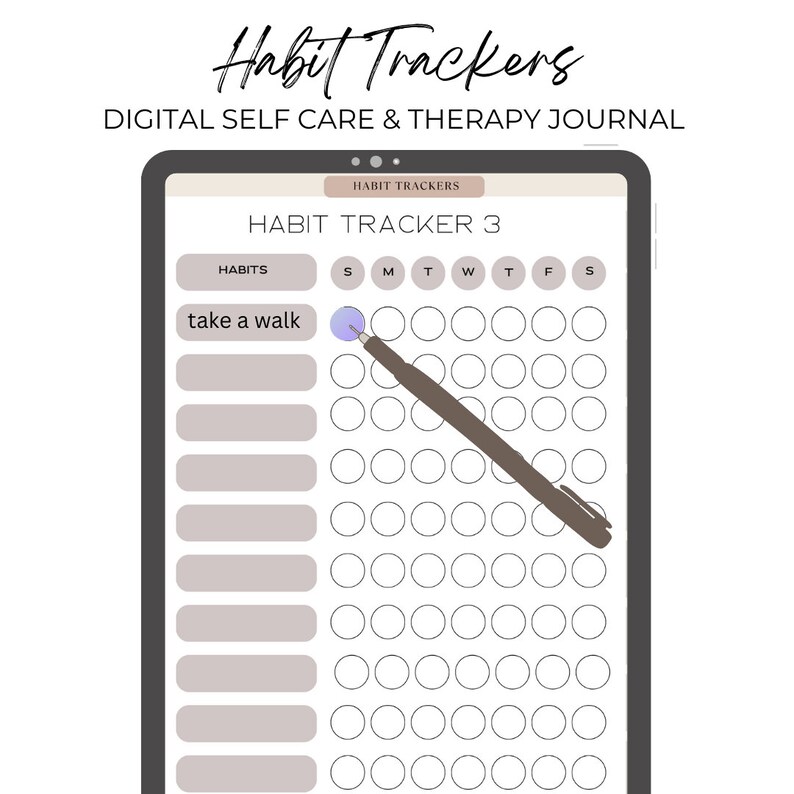 digital habit tracker, habit tracker pdf, personal goals, health goals, therapy goals, self care tracking, digital self care tracker, Goodnotes habit tracker, Notability habit tracker, Digital PDF habit tracker, new years  goals, personal growth