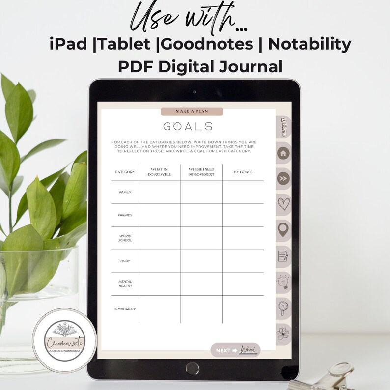 Digital Therapy Tracking Journal, Goodnotes, Notability, Digital PDF, How to start therapy, create therapy goals, Track 30 therapy sessions, Mood Tracker, Self Care, Self care Tracking, Habit Trackers, Self Care wheel, Journal Prompts for therapy,
