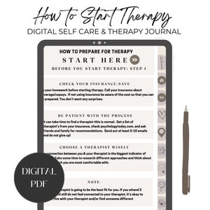 How to prepare for starting therapy, how to find a therapist, how to choose a therapist, finding a therapist,  digital PDF journal, Goodnotes Therapy Journal, Notability Therapy Journal