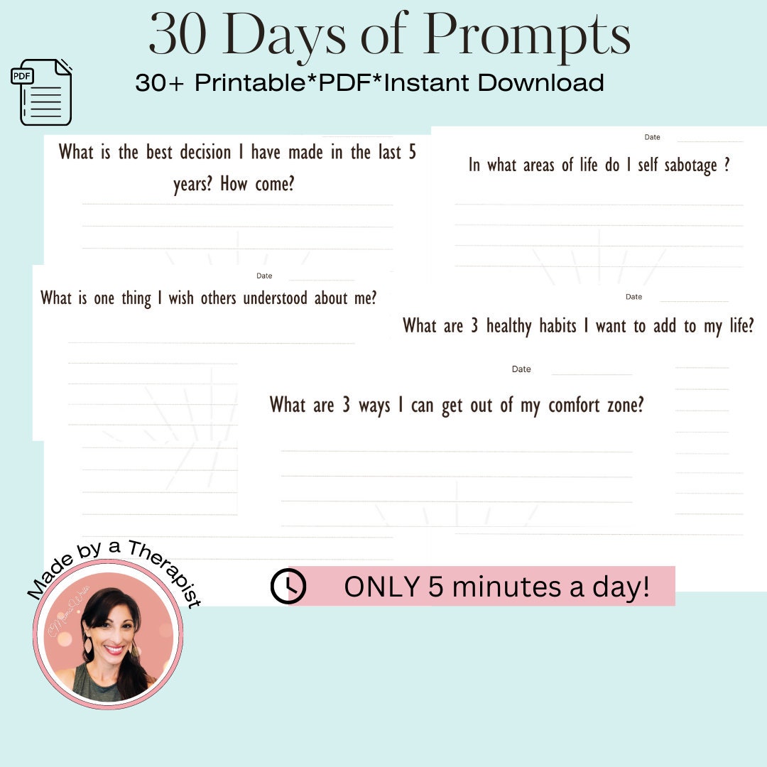 5 Minute Self Reflection, Printable 30 Days Journal, Printable 5 Minute ...
