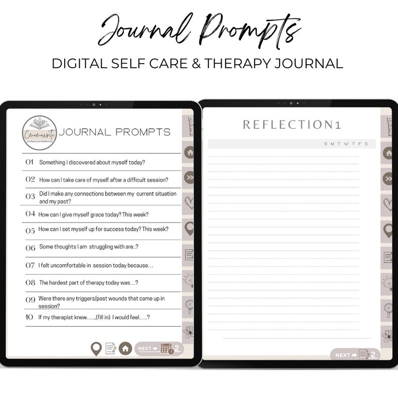 Therapy journaling, journal prompts, journal prompts for being in therapy, journaling pages, digital journaling, digital journaling  PDF for iPad, Goodnotes journal for therapy, Notability Journal