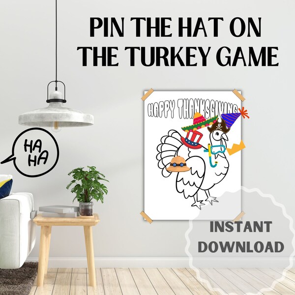 Thanksgiving Game Pin The Hat On The Turkey | Thanksgiving Activity | Kids Thanksgiving Game | Thanksgiving Family Fun | Thanksgiving Fun