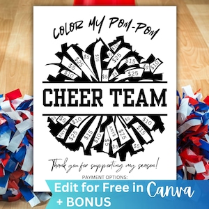Cheer Fundraiser Flyer Fill My Pom Poms, Cheerleading Team Fundraising Form editable in Canva, Sponsor my Season Cheer Bow Team Fundraiser