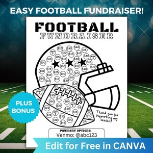 Bewerkbare sjabloon voetbalinzamelingsactie, eenvoudige voetbalinzamelingsflyer, Fill My Helmet-inzamelingsactie bewerkbaar in canvas, vlag voetbalinzamelingsactie