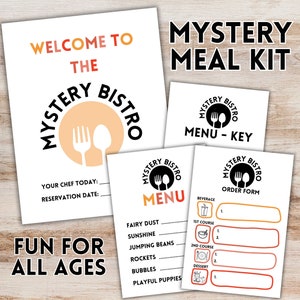 Mystery Dinner Menu, April Fool&#39;s Day Mystery Meal Party Printable for Date Night, Family Dinner, Youth Group Activities and Kids Parties