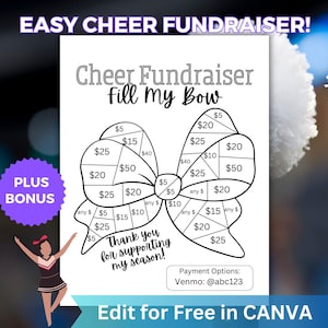 Fill My Bow Cheer Fundraiser Printable, Cheerleading Team Fundraising Form editable in Canva, Sponsor my Season Cheerleading Fundraiser