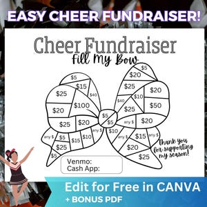 Fill My Bow Cheer Fundraiser Printable, Cheerleading Team Fundraising Form editable in Canva, Sponsor my Season Cheer Bow Fundraiser