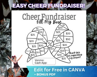 Fill My Bow Cheer Fundraiser Printable, Cheerleading Team Fundraising Form editable in Canva, Sponsor my Season Cheer Bow Fundraiser