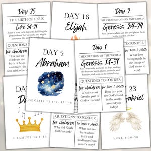 Flashcards de l'Avent Jesse Tree imprimables | Cartes du compte à rebours de l'histoire biblique de l'Avent | Dévotion familiale de l'Avent | Arbre de Noël Jesse