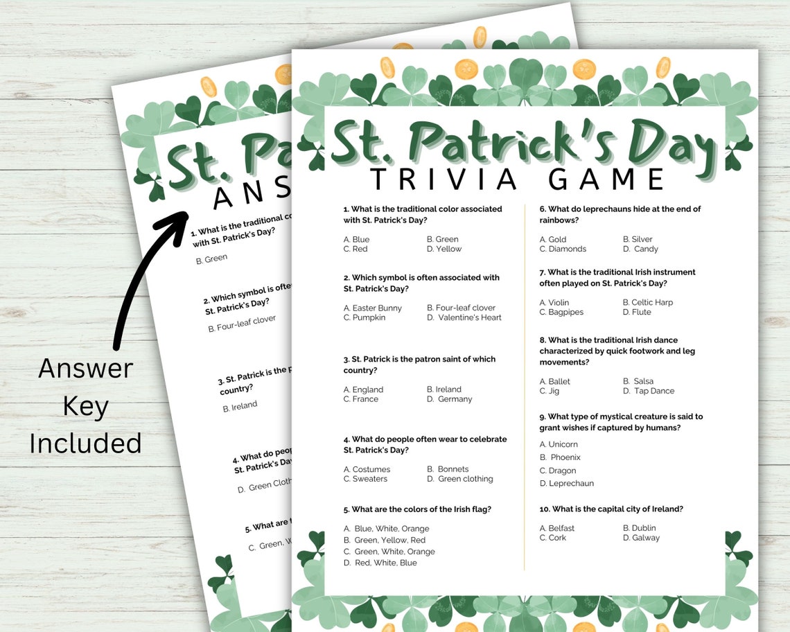 St. Patrick's Day Trivia Game Printable, St. Patrick's Day Party Game ...