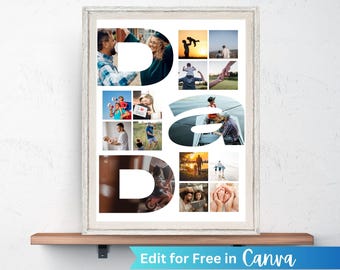 Dad Photo Collage Template, Custom Father's Day Gift, Daddy Photo Collage, Personalized Daddy photo gift , Editable in Canva, Gift for Him