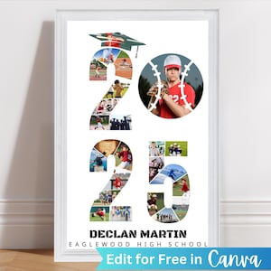 2025 Baseball Photo Collage Template, Baseball Senior Night Poster Editable in Canva, Graduation Party Decor, Senior Baseball Gift