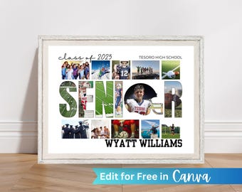 Football Senior Gift, Canva Football Template, 2025 Football Photo Collage, Football Senior Night Poster, Football Player Custom Photo Gift