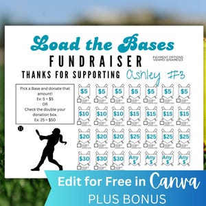 Unique Softball Fundraiser, Load the Bases Printable, Editable Softball Team Fundraiser, Sponsor My Season Fundraiser editable in Canva