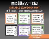 Editable Halloween Scavenger Hunt, Easy Halloween Game for Tweens and Teens, Halloween Clue Cards, Indoor Fall Scavenger Hunt Printable